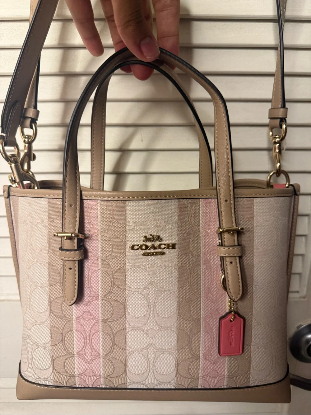 Coach Pink Stripe Signature Tote Bag Pink and Tan 💗🍦